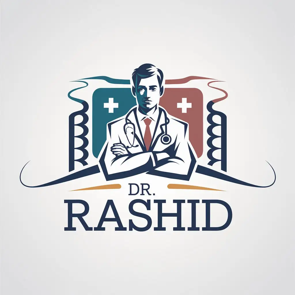 LOGO Design for Dr Rashid Colorful Stylish Font with Doctor Symbol for Medical Industry