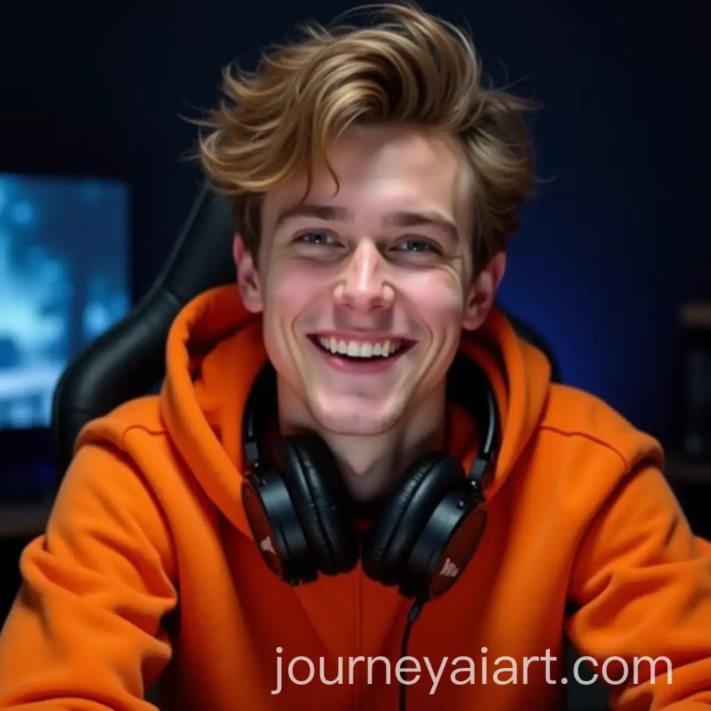 Confident-Young-Man-in-Orange-Hoodie-with-Headphones