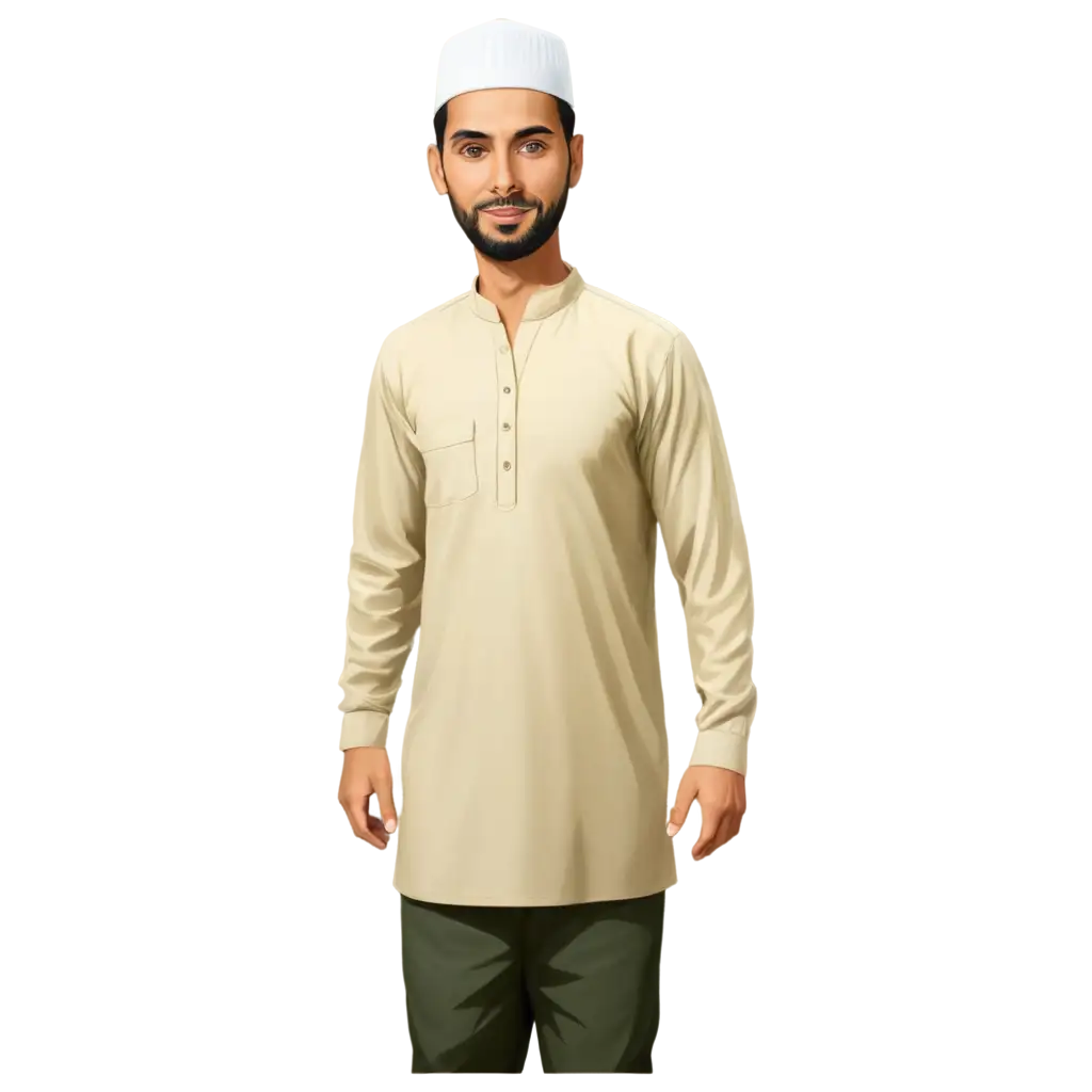 Pakistani-Muslim-Man-Wearing-Shalwar-Kameez-and-Cap-PNG-Portrait-Illustration-High-Quality-Image-for-Versatile-Use