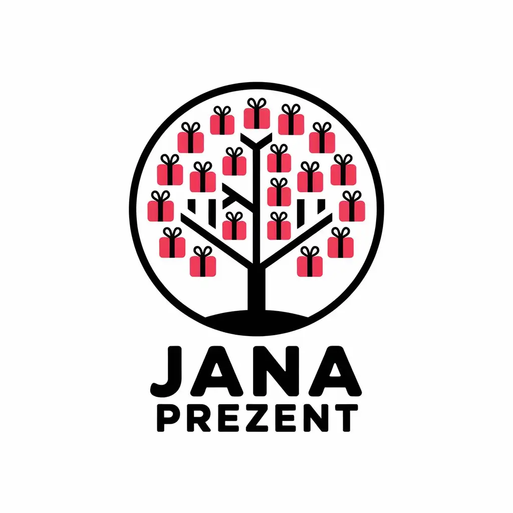 a vector logo design,with the text "Jana prezent", main symbol:Tree,complex,clear background