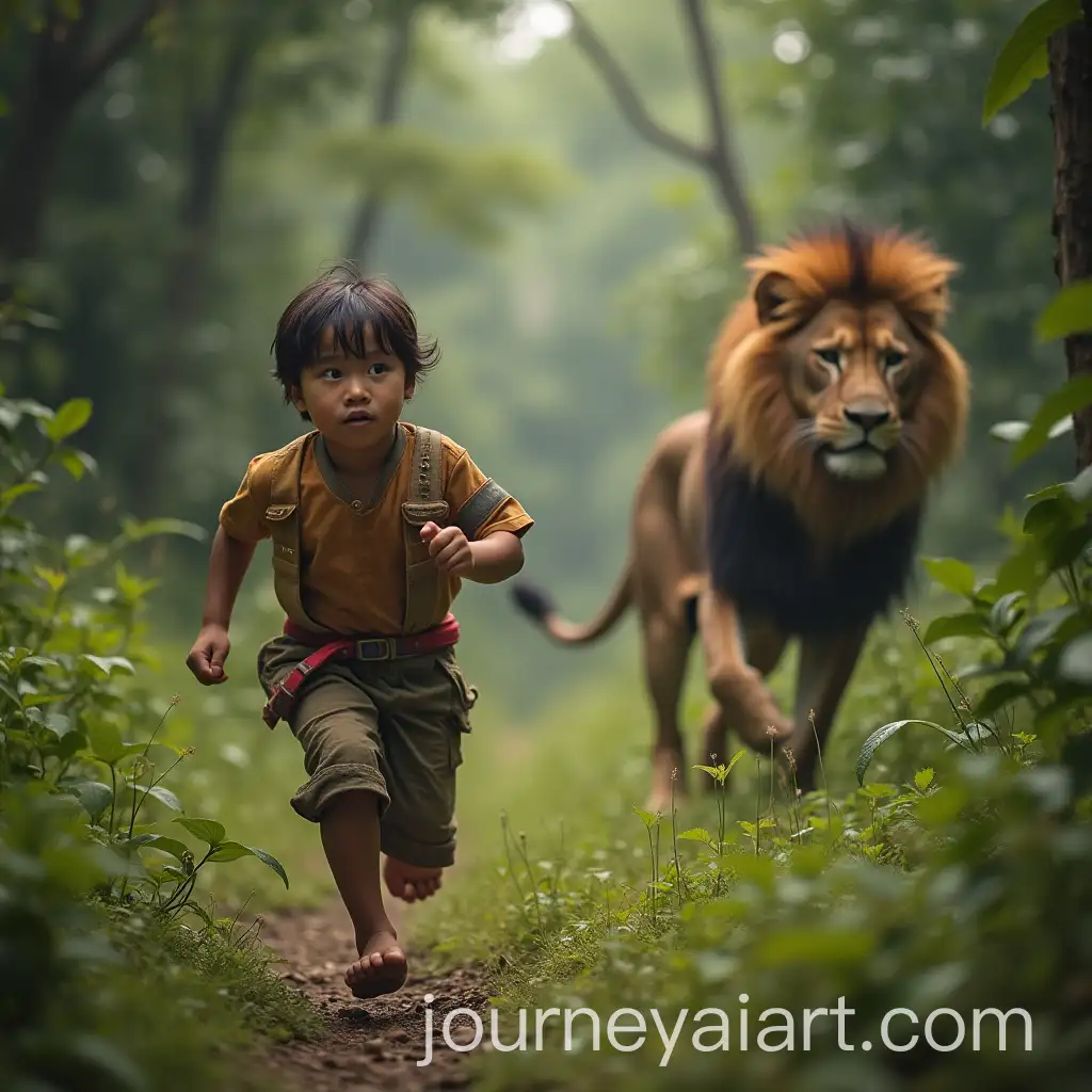Hmong-Boy-Running-from-a-Lion-in-the-Jungle