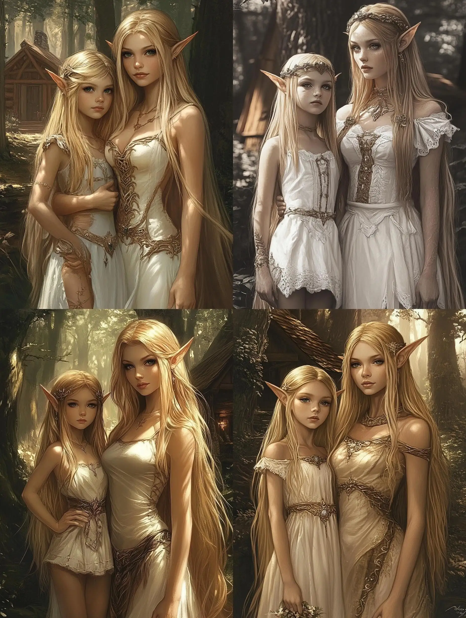 Elf-Woman-and-Daughter-in-Woodland-Cabin-Setting