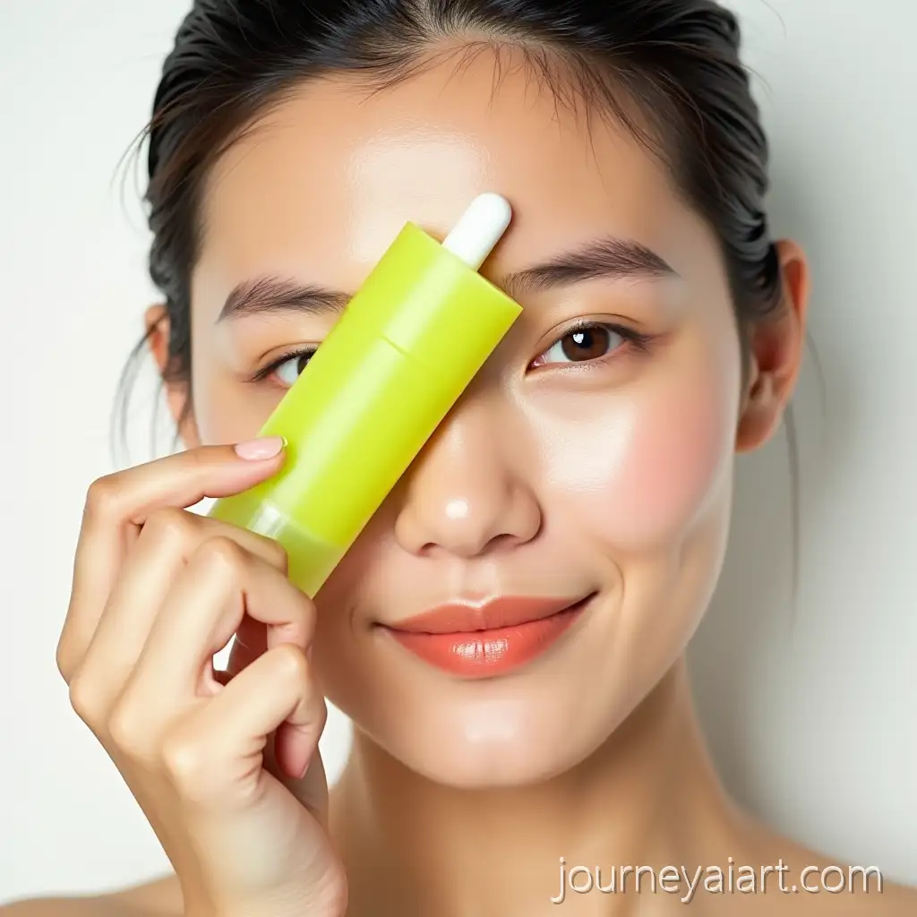 Playful-Young-Woman-HoldingPlayful-skincare-portrait-Jelly-Serum-Stick-with-Dewy-Skin-in-Clean-Editorial-Portrait