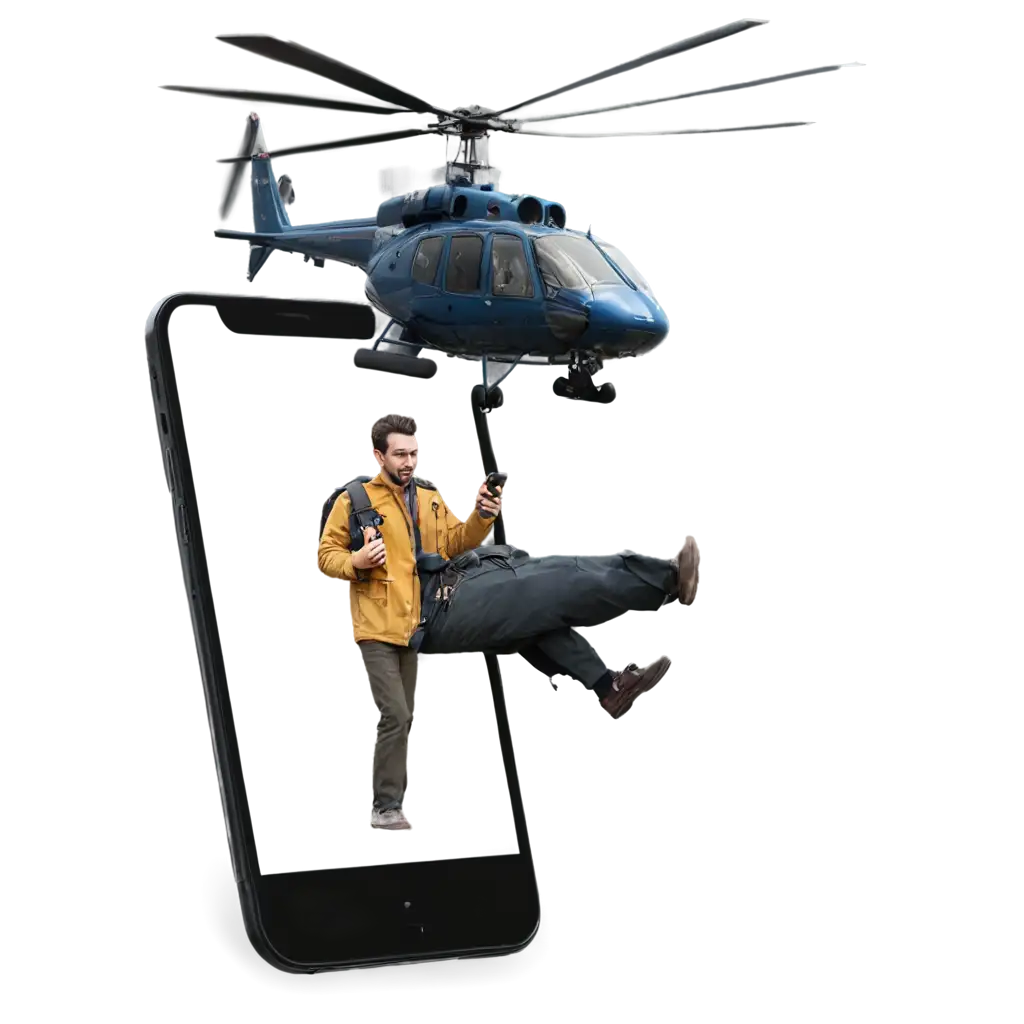 PNG-Image-Helicopter-with-Human-Likeness-Bursting-Through-a-Cell-Phone-Screen