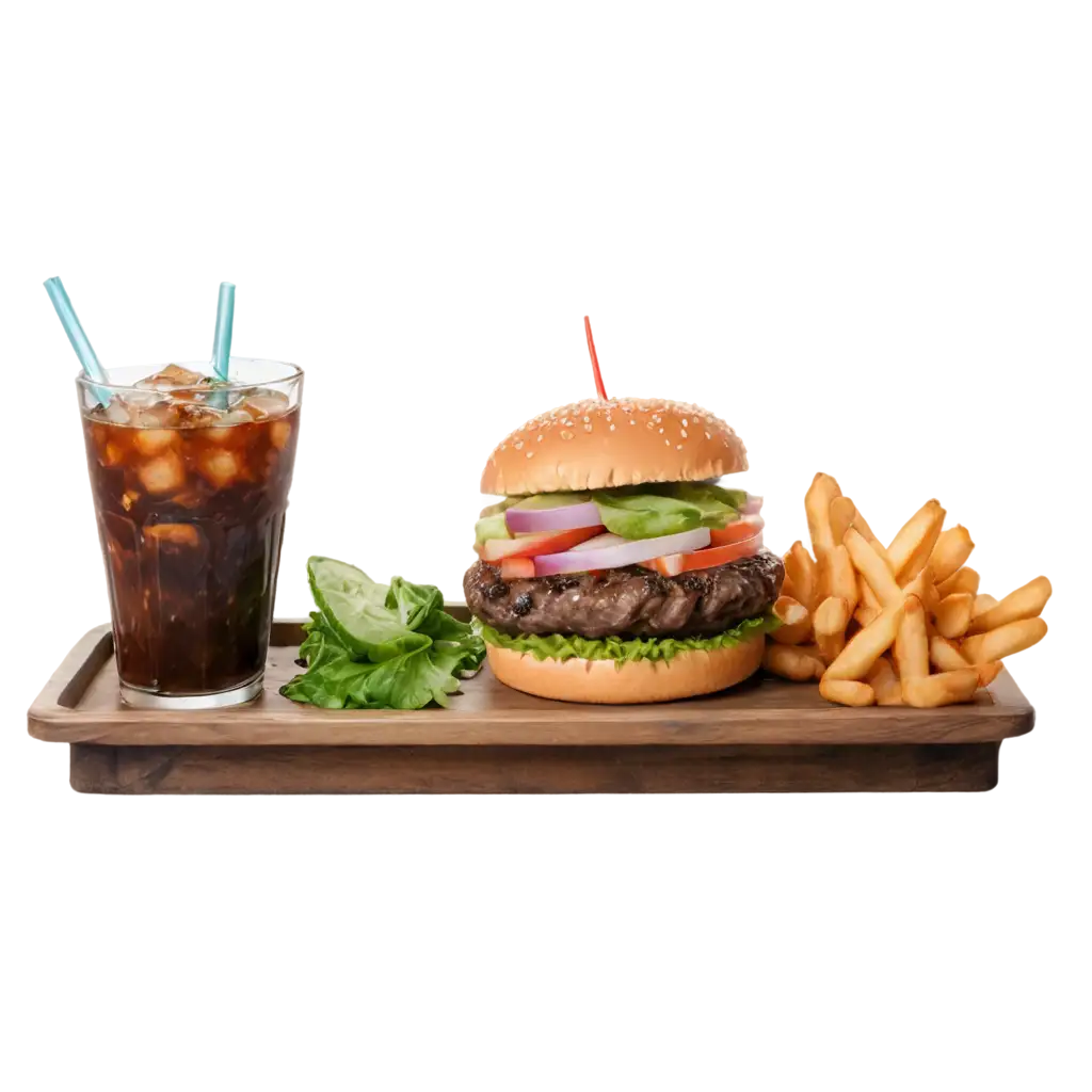 Rustic-Beef-Smash-Burger-PNG-with-Crispy-Fries-and-Refreshing-Drink-HighQuality-Image-for-Culinary-Visuals