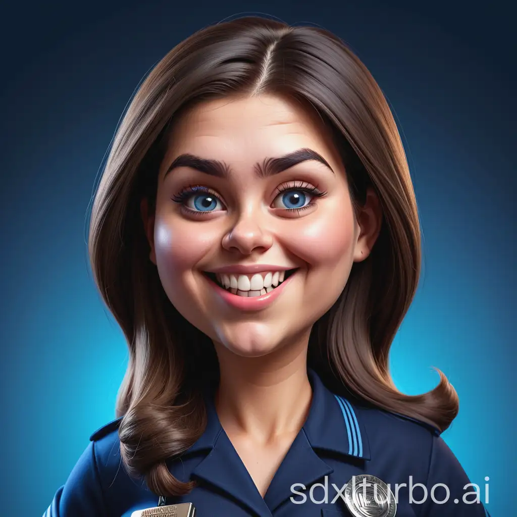 Hyperrealistic-3D-Cartoon-Caricature-of-a-Smiling-Young-Woman-in-Blue-Uniform