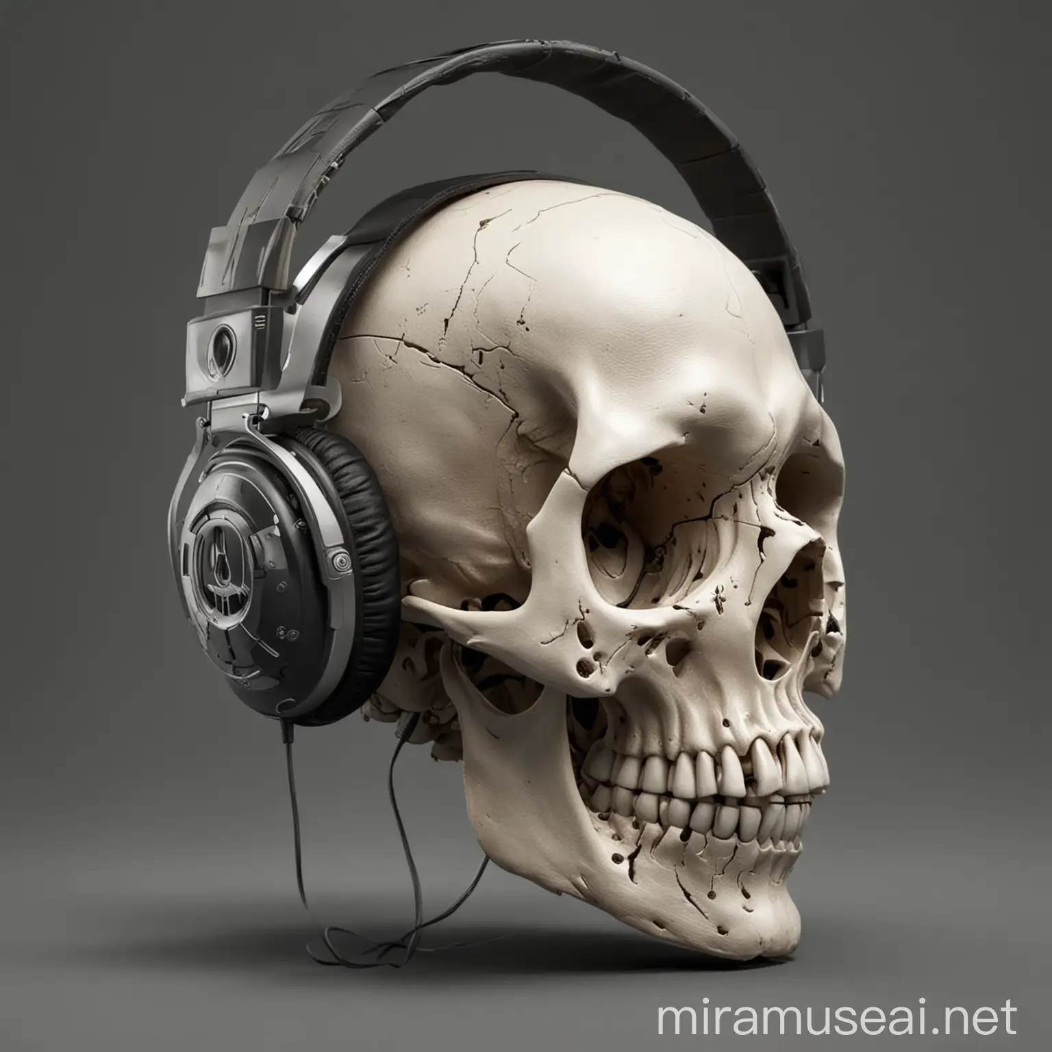 Side View of Skull Wearing Headphones