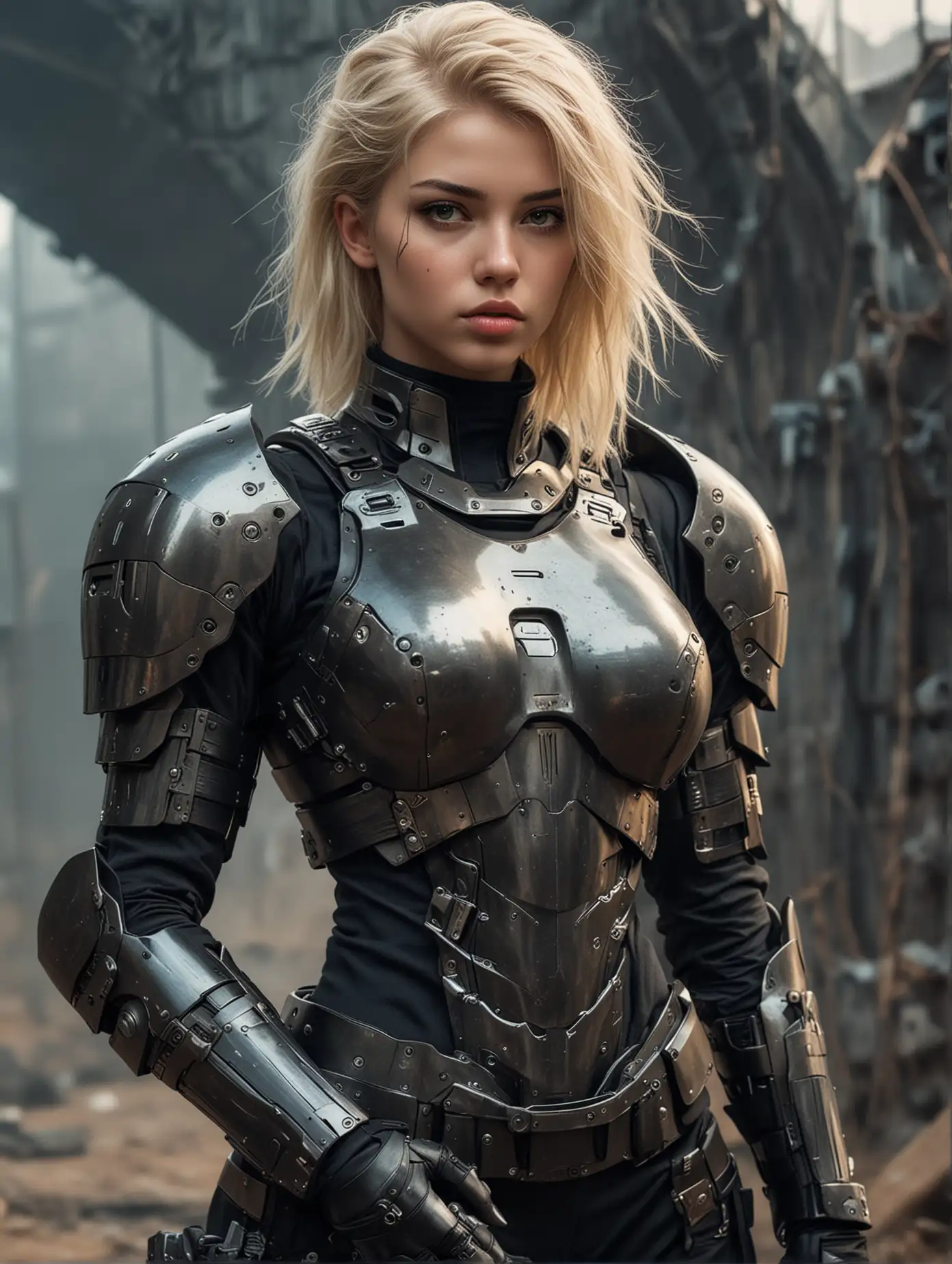 Gorgeous-Young-Soldier-in-Black-Futuristic-Armor-with-Rifle