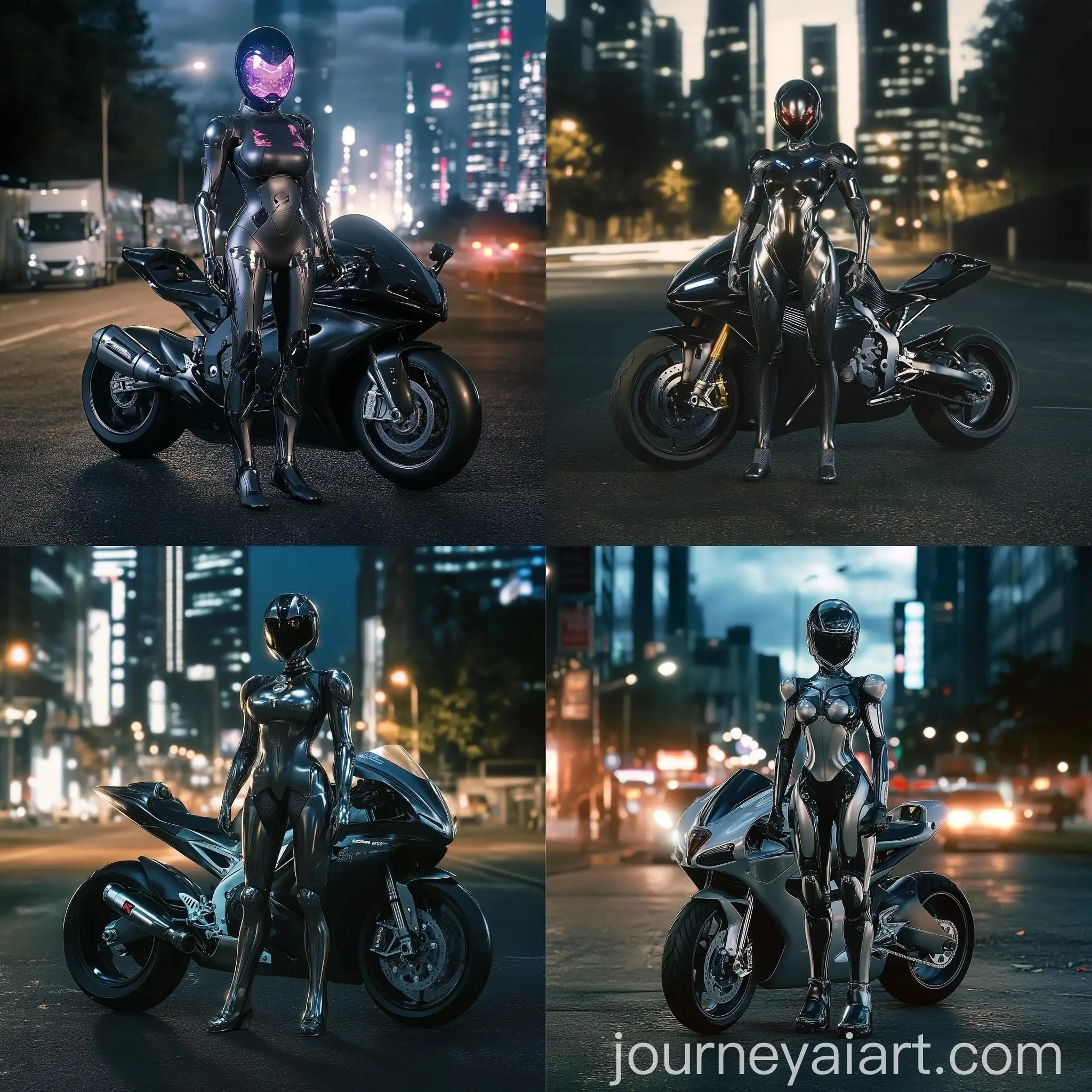 Female-Robot-with-Sport-Racing-Motorcycle-in-Urban-Night-Scene