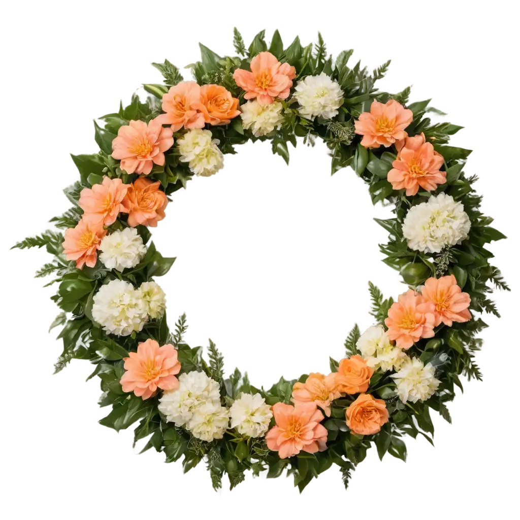 Elegant-Standing-Funeral-Wreath-PNG-with-Apricot-Roses-Gerberas-and-Orchids-for-Memorial-Services