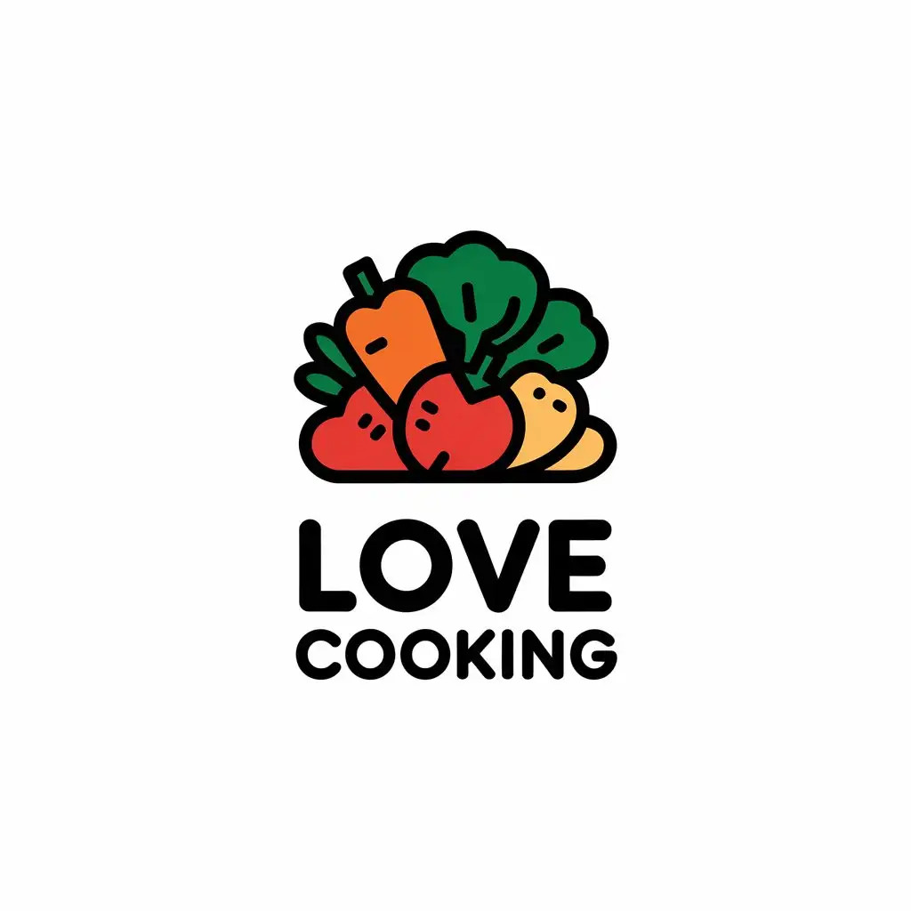 a vector logo design,with the text "love cooking", main symbol:vegetables,Moderate,be used in Restaurant industry,clear background