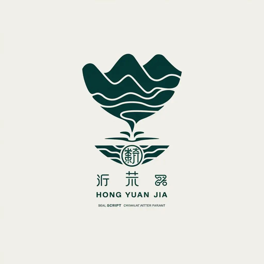 LOGO Design for Hong Yuan Jia Mountain and River Wine Cup Theme with Custom Gold Typeface