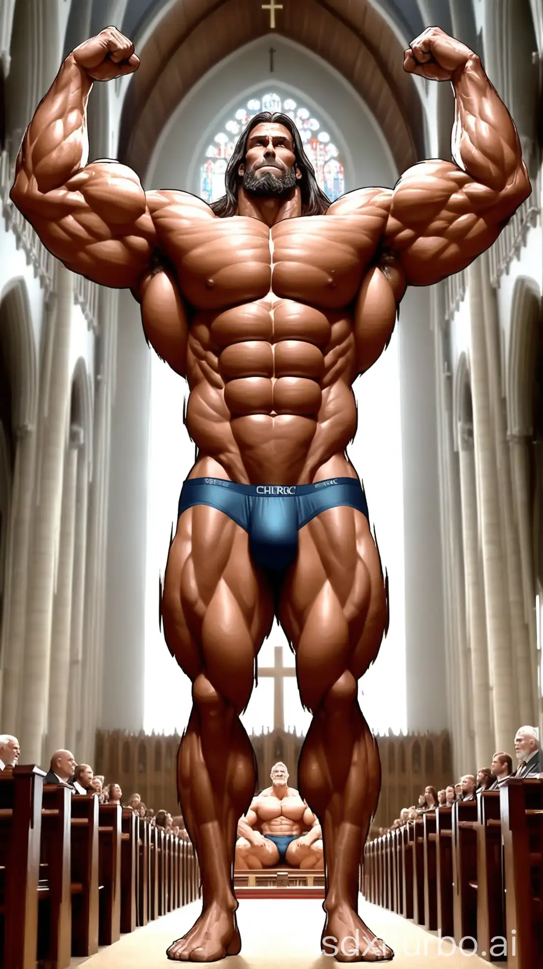 Giant-Elderly-Man-with-Muscular-Build-Displaying-Huge-Biceps-in-Church