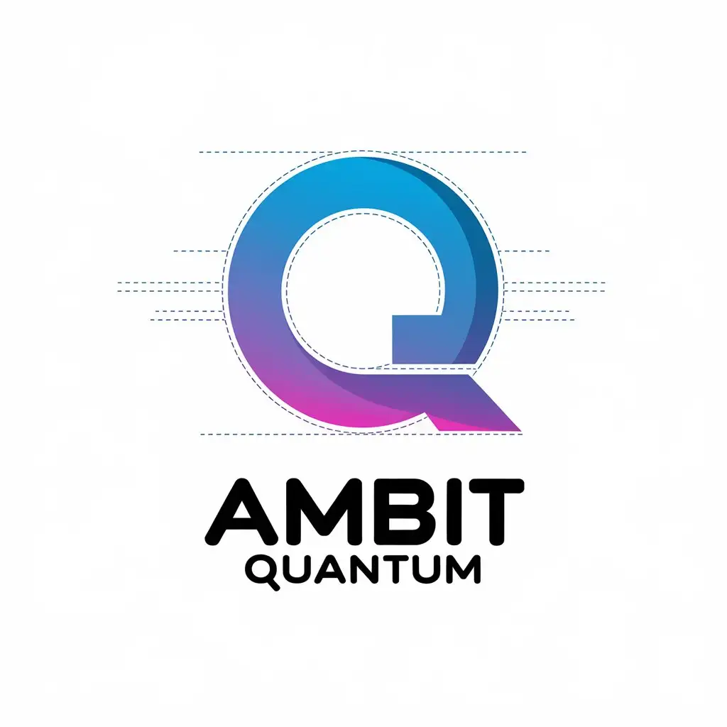 LOGO Design for Ambit Quantum Blue to Purple Gradient with Rounded A Q Symbol and Dash Lines