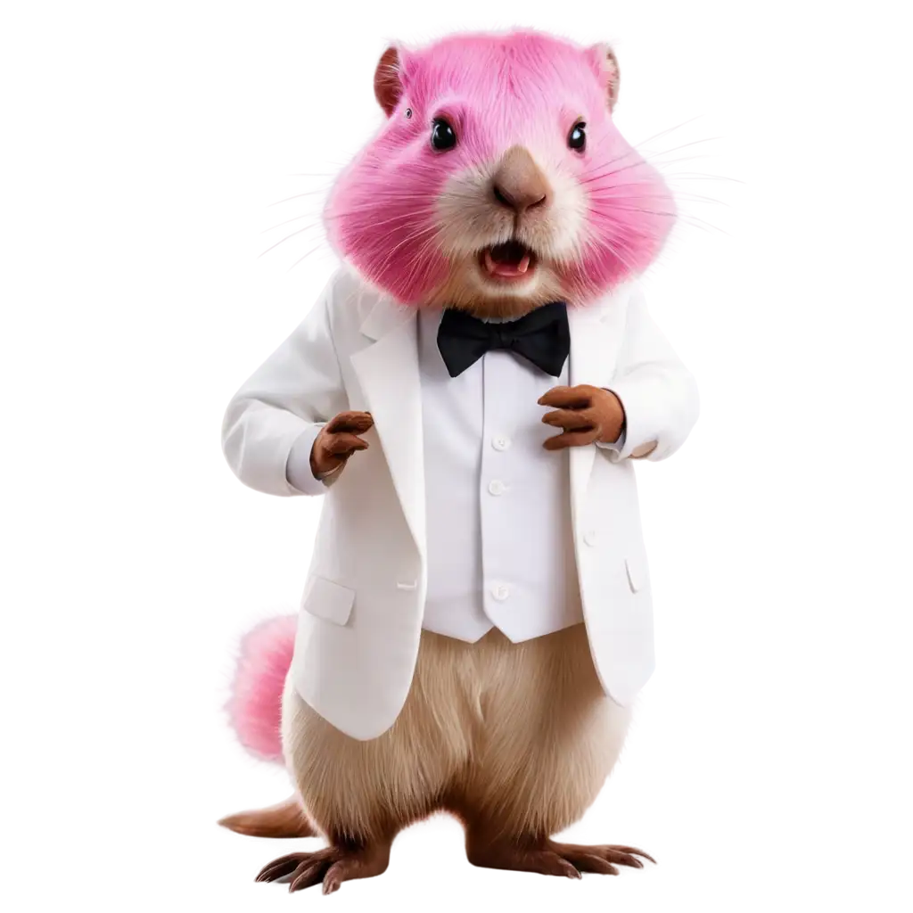 A pink-haired Beaver wearing a white tuxedo