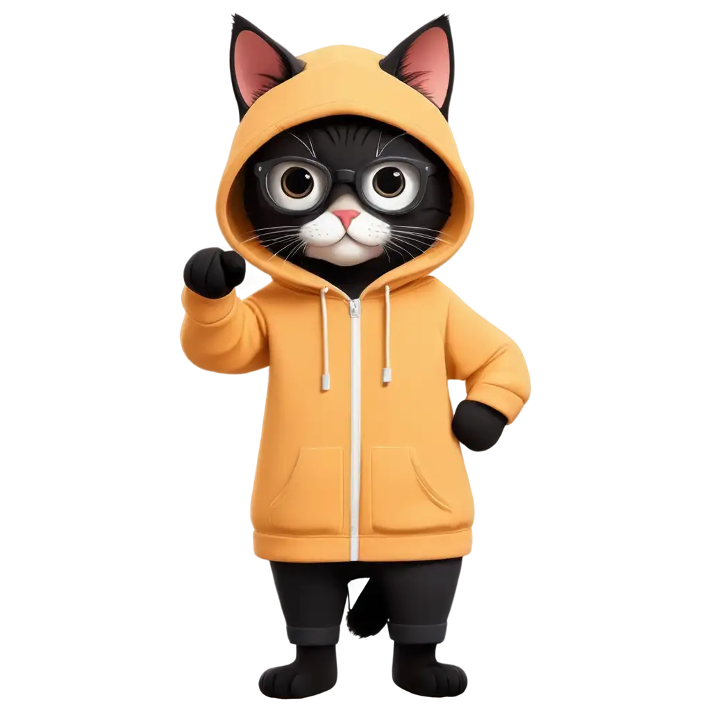 A technical cat wearing hoodie and goggles, looks like a spy , illustration, vector art