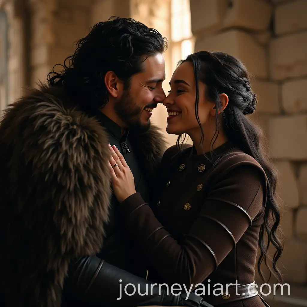 Kit-Harington-as-Jon-Snow-and-Emilia-Clarke-as-Daenerys-Targaryen-Embrace-in-Joyful-Love-Scene