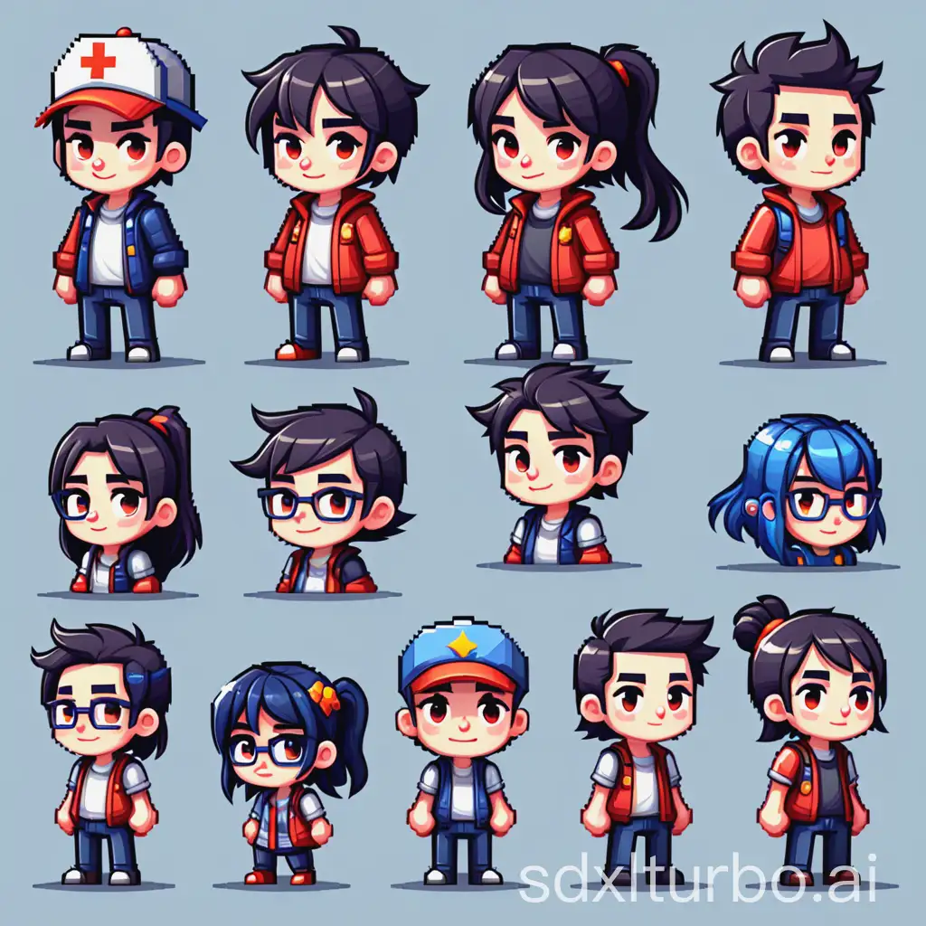 2D pixel style game characters China student view