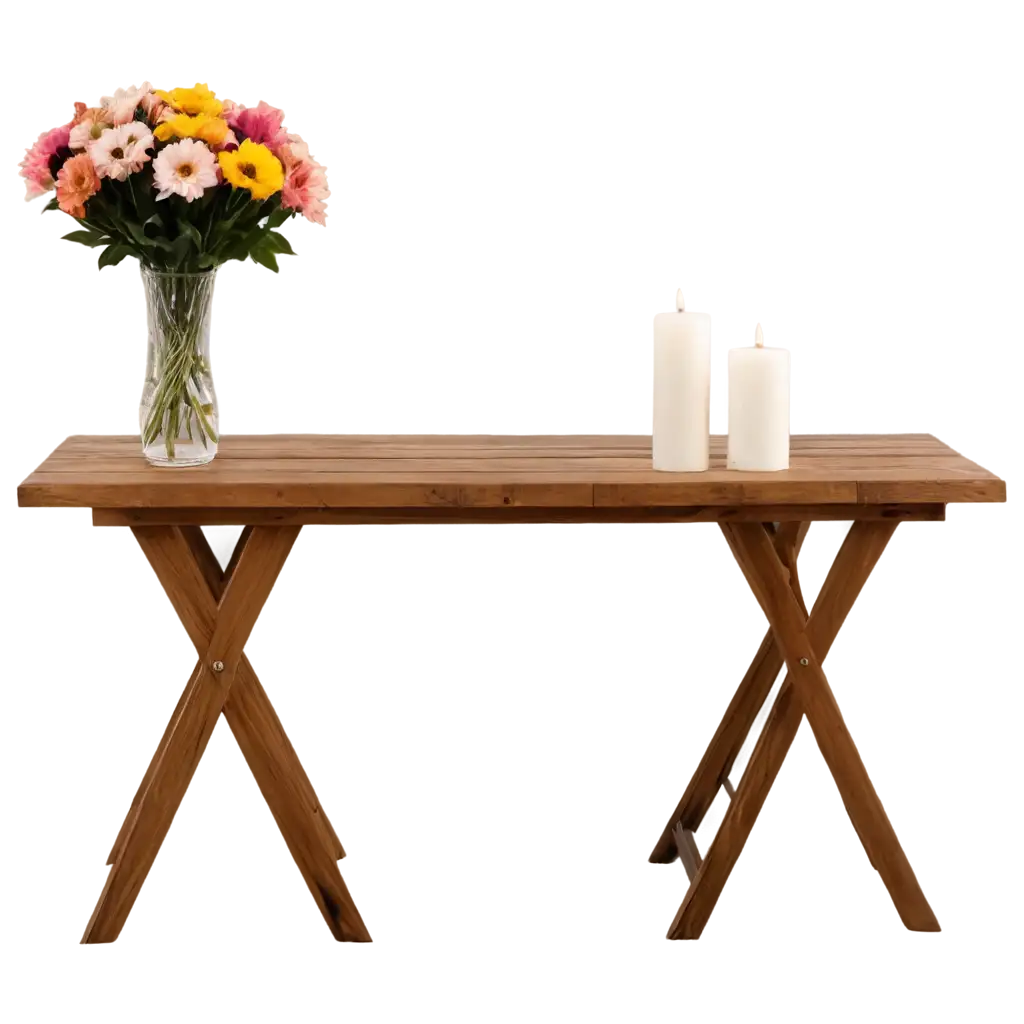 Elegant-Wooden-Table-PNG-with-Flower-Vase-and-Candles