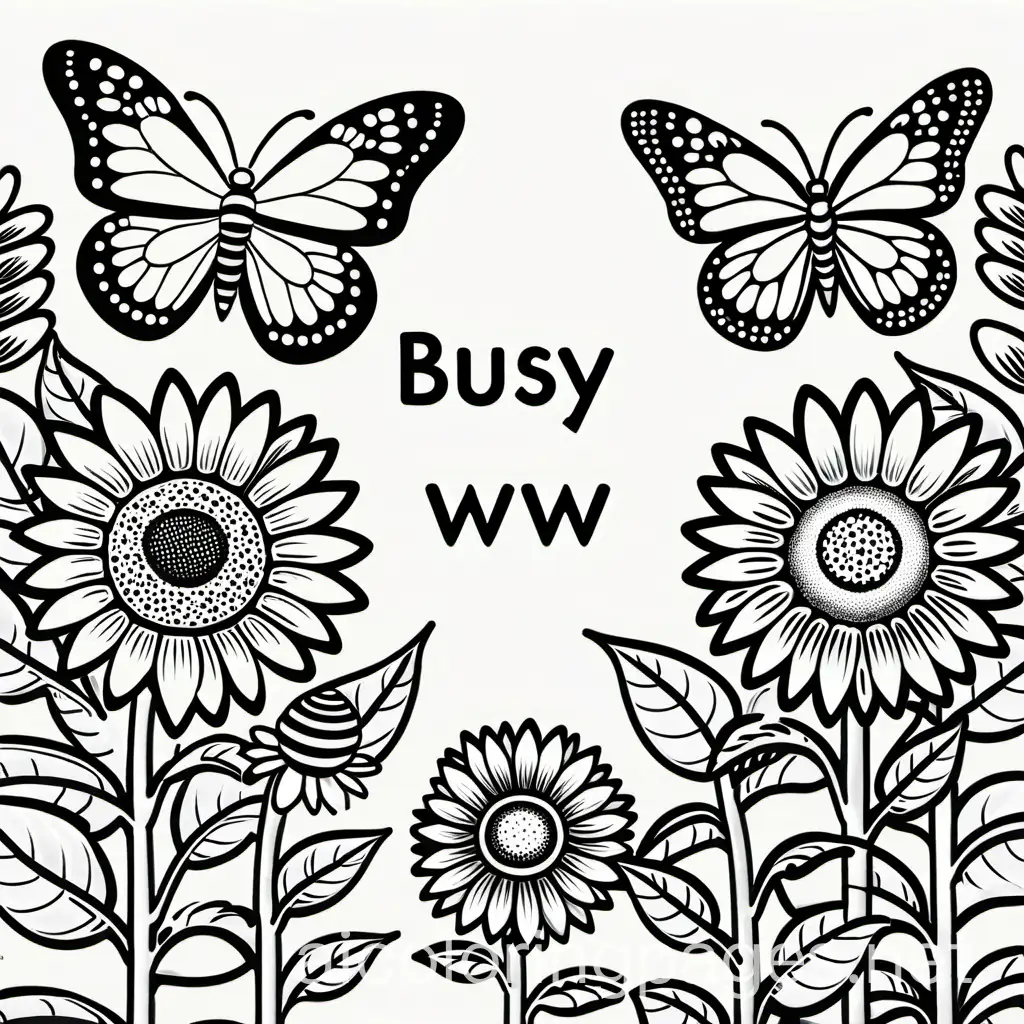 Busy-Bees-and-Butterflies-in-a-Sunflower-Patch-Coloring-Page