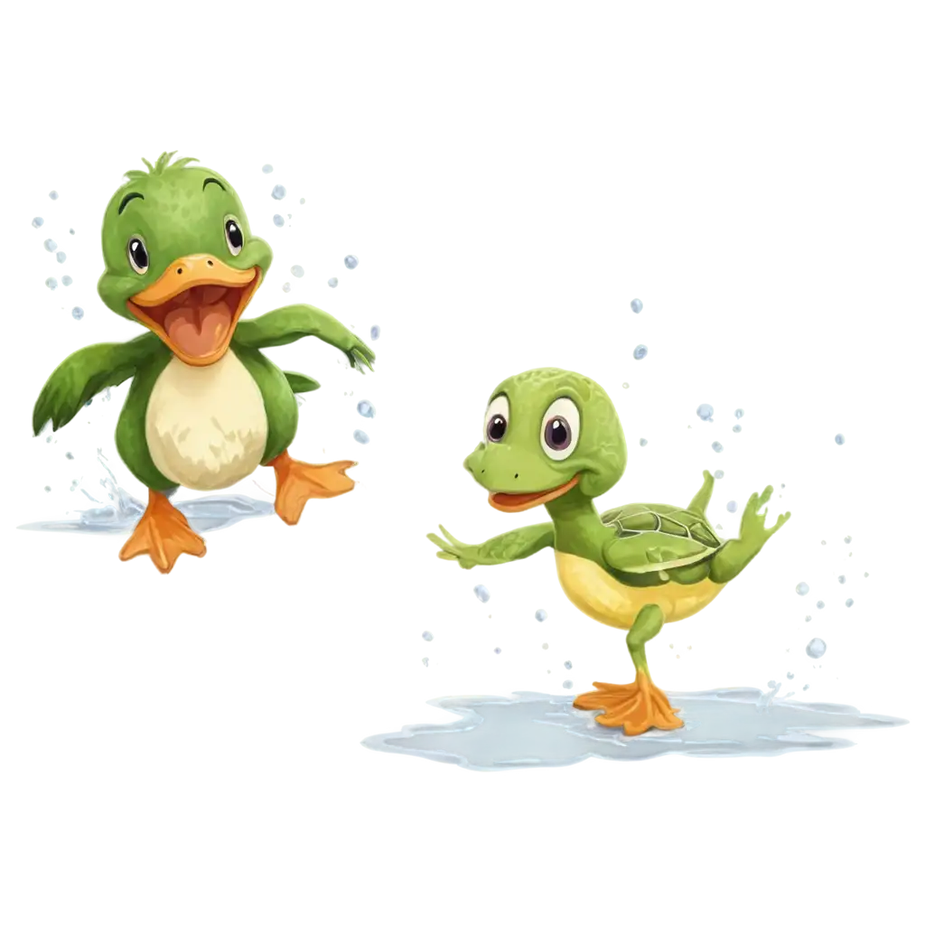 PNG-Image-of-Duck-Turtle-and-Frog-Jumping-in-a-Rainy-Puddle