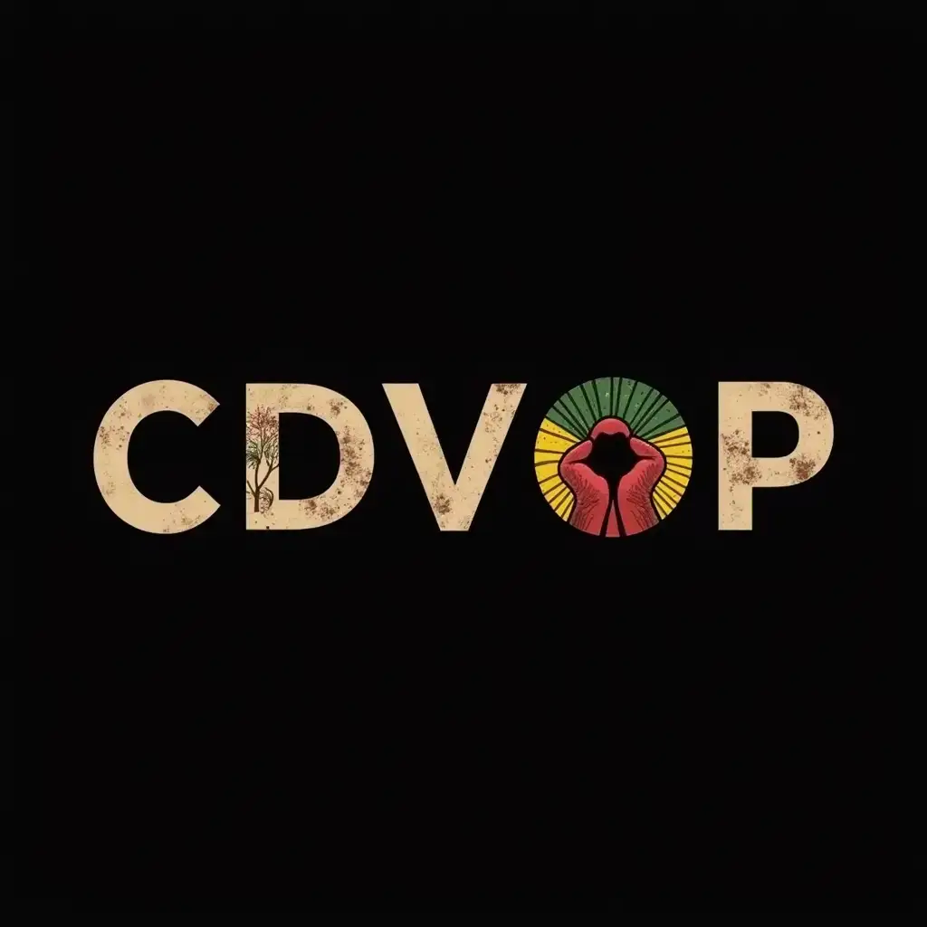 The logo presents the word 'CDVOP'. Use a bold, modern sans-serif font to convey strength and empowerment. Consider slightly distressed or textured lettering to reflect historical depth and resilience. The letters can have subtle African-inspired patterns or symbols embedded within them. color black more