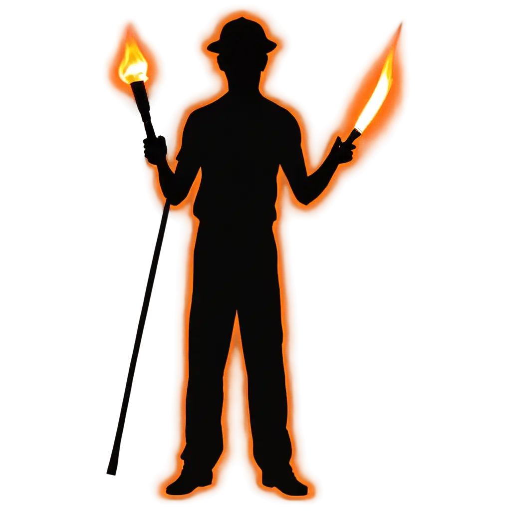Black-Silhouette-of-a-Confident-Man-with-Flaming-Torch-PNG-Image-with-Bold-Contrast-and-Glowing-Outline