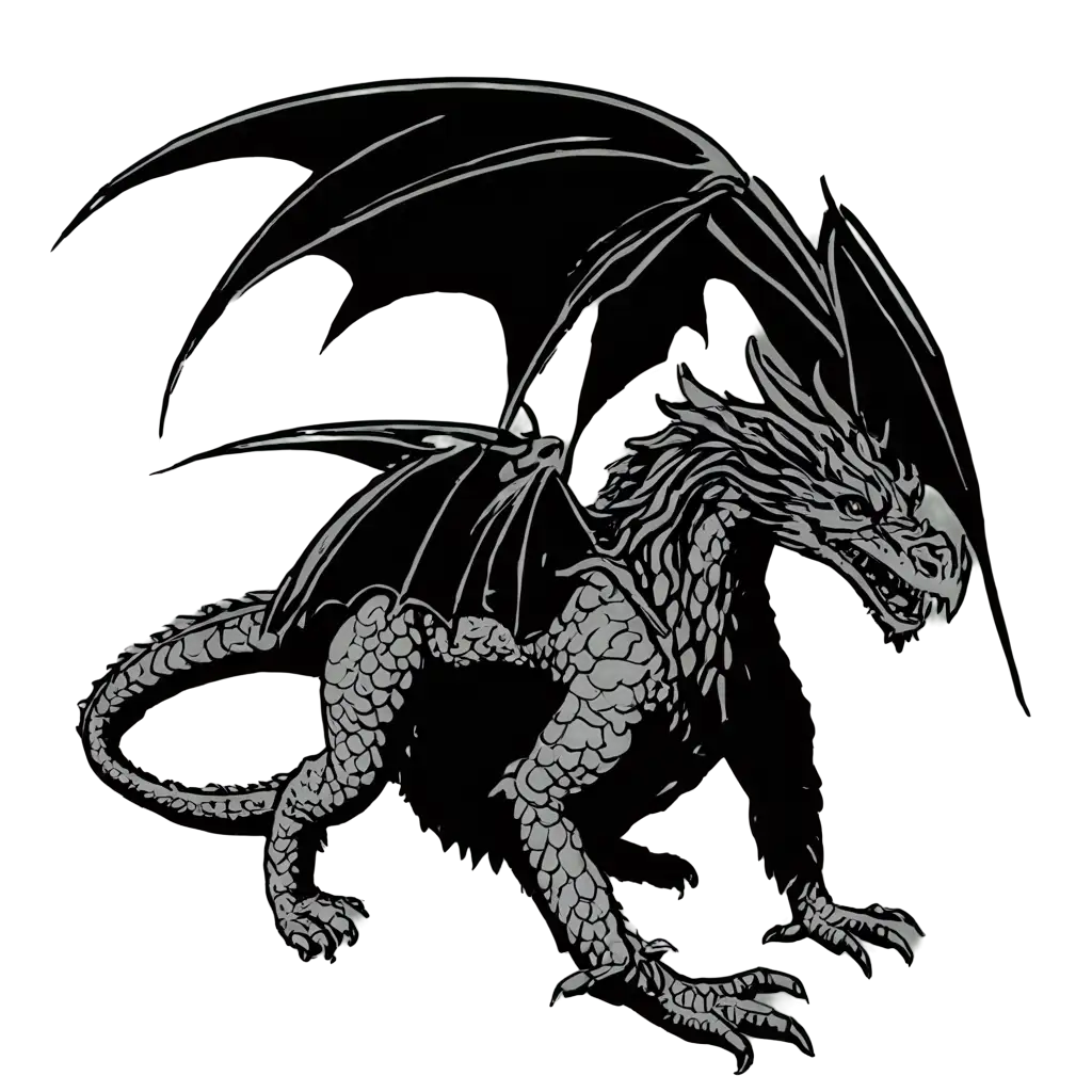 Medieval-Giant-Black-and-White-Dragon-PNG-Image-for-HighQuality-Visuals