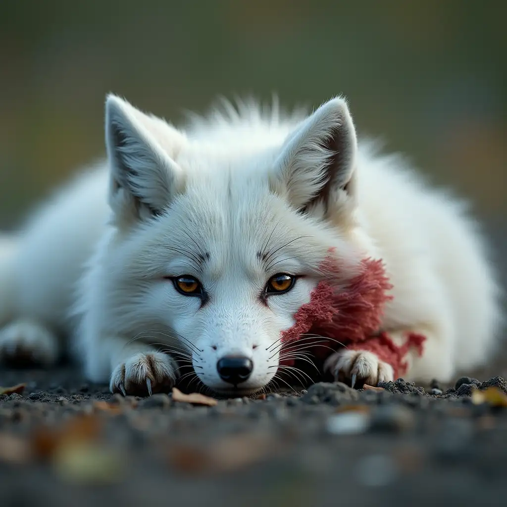 CloseUp-of-Vulnerable-Arctic-Fox-with-ParasiteEaten-Wound