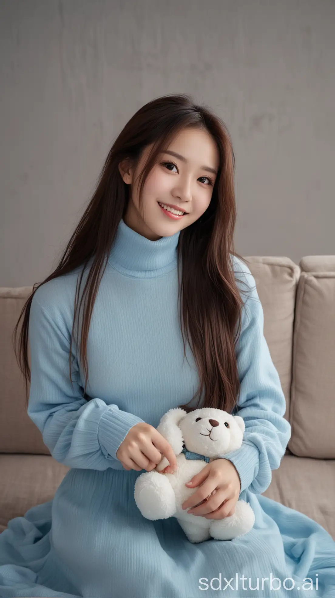 Chinese-Beauty-with-Sweet-Smile-on-Winter-Night-Holding-Plush-Toy