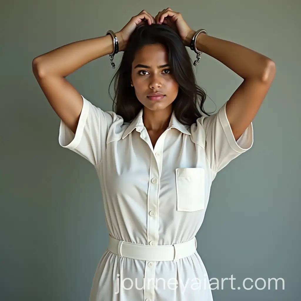 Teenage-Sri-Lankan-Woman-in-Worn-Prisoner-Uniform-with-HandcuffsAI-Image-Prompt-Expansion-and-Sweat-Marks