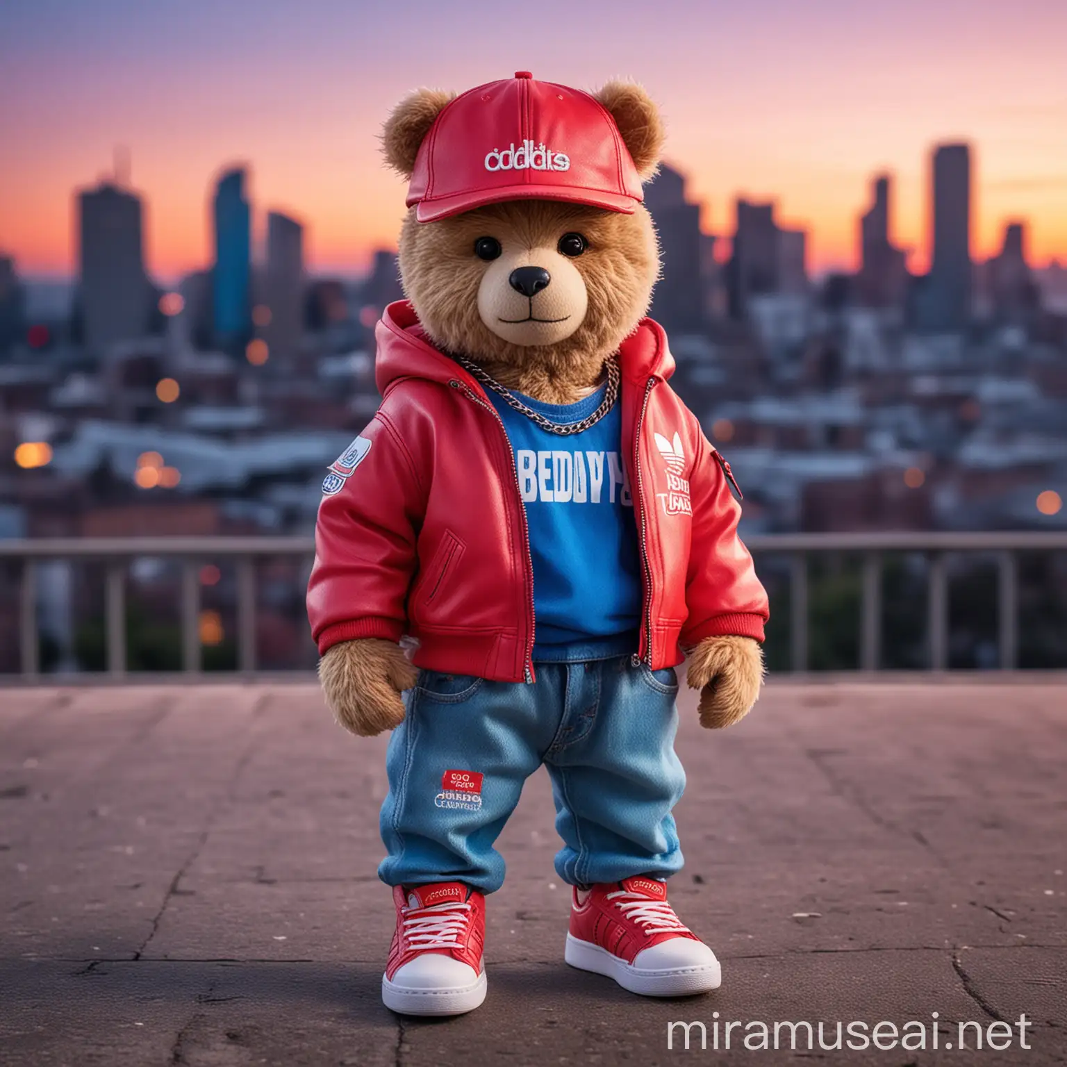 Urban Streetwear Teddybear in City Skyline