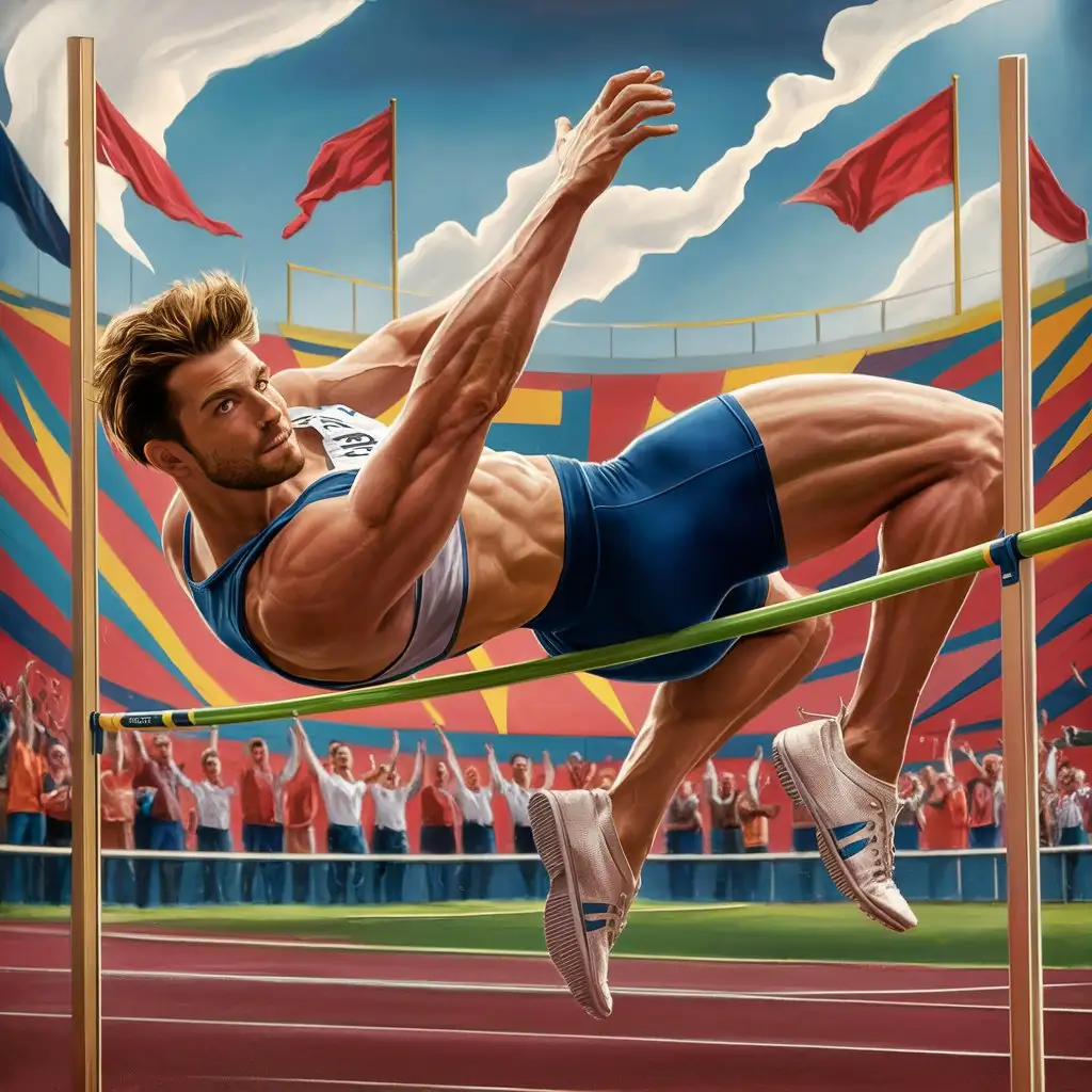 Dynamic-3D-Cartoon-of-a-Handsome-Man-Jumping-Over-a-Bar-at-Track-and-Field-Meet