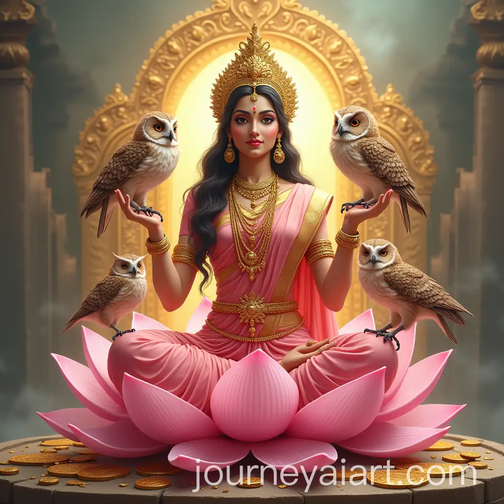 Goddess-on-Lotus-Surrounded-by-Owls-and-Gold-Coins