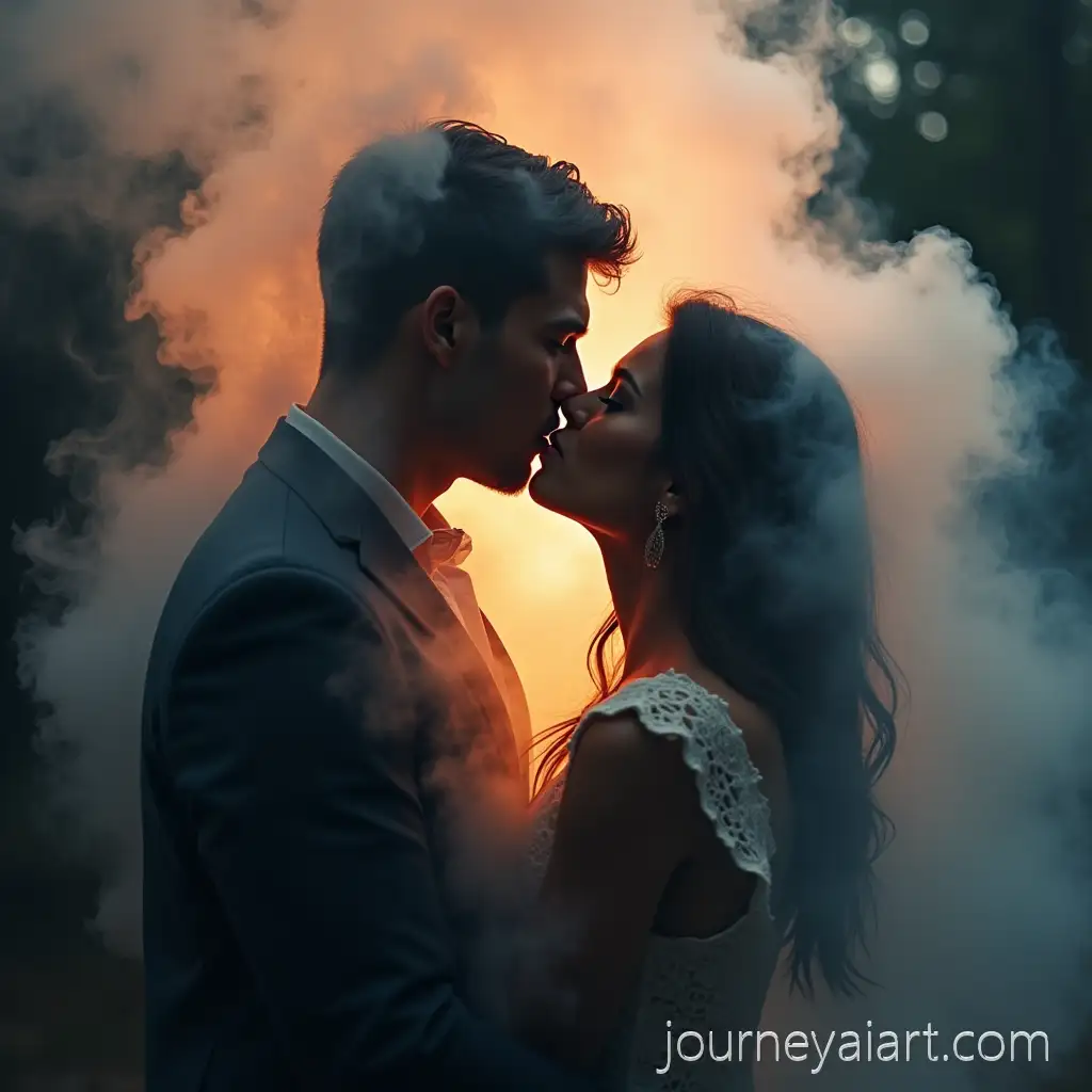 Couple-Kissing-Passionately-Formed-from-Fire-SmokeSmoke-Art-Kissing-Couple-in-Artistic-Smoke-Art