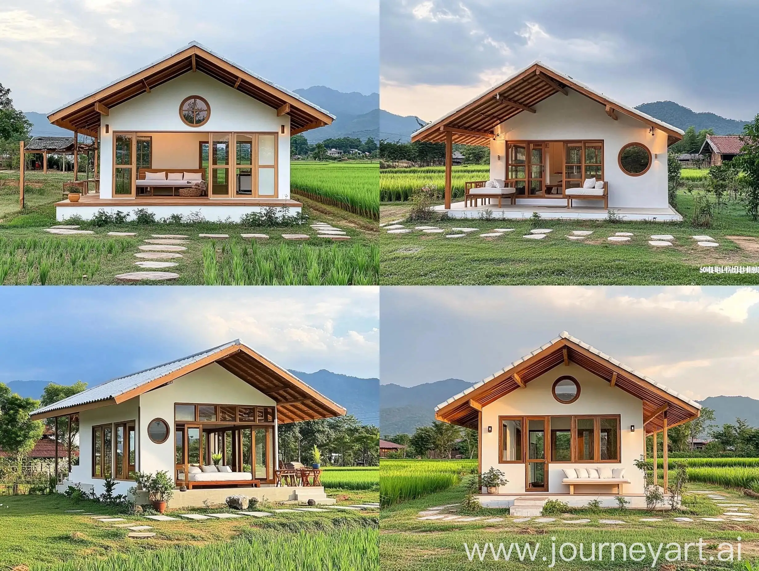 Peaceful-SingleStory-House-with-Gable-Roof-and-Rice-Field-View