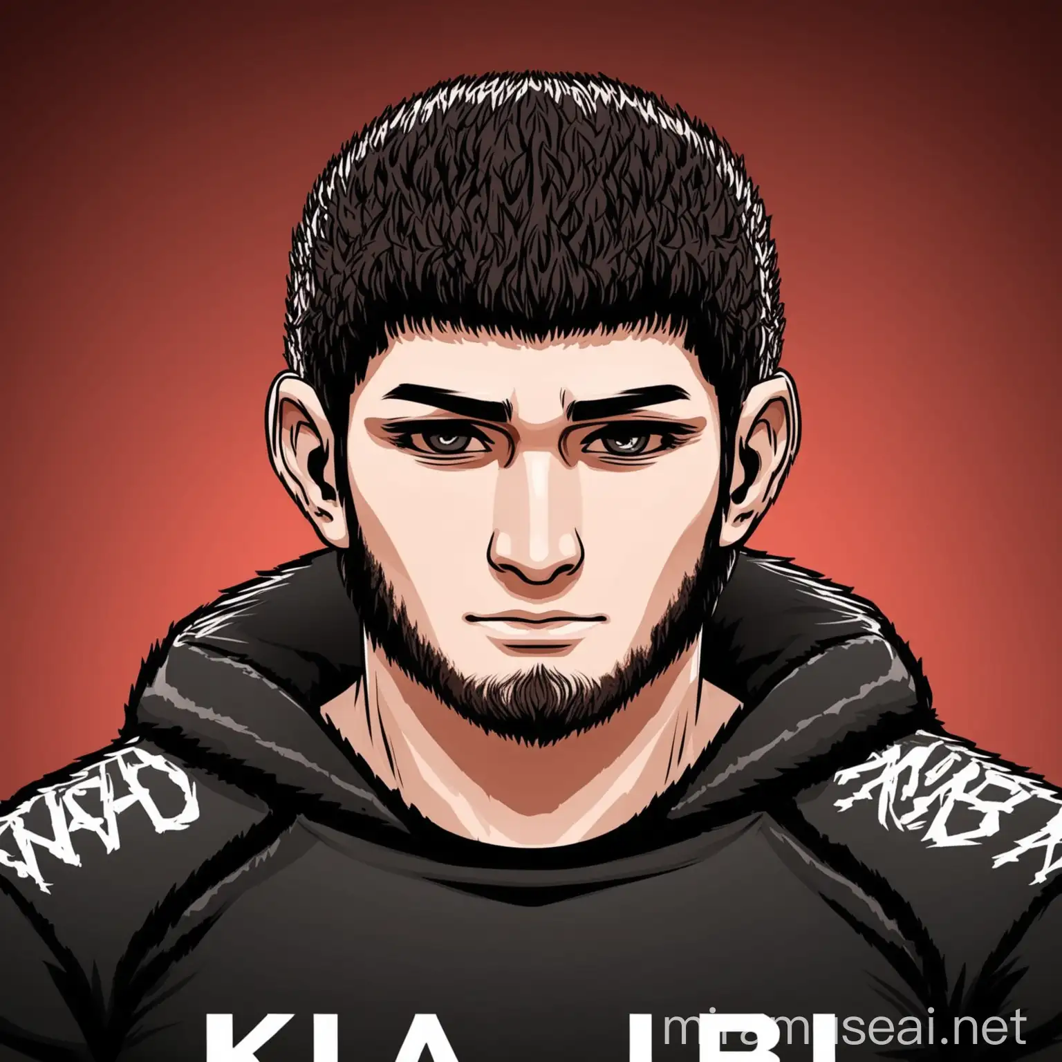 Cartoon Image of Khabib Nurmagomedov Fighting in Octagon