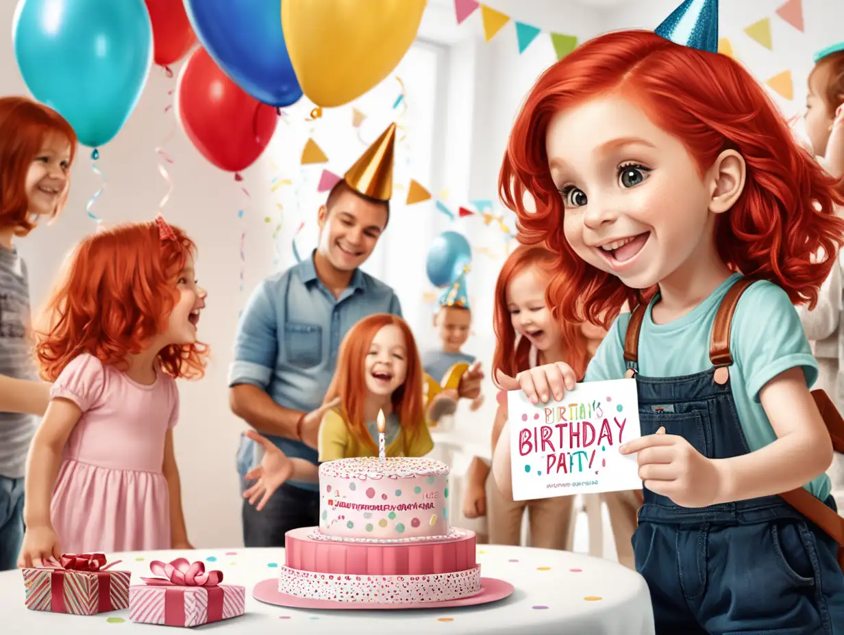 RedHaired Girl Distributing Birthday Party Invitations