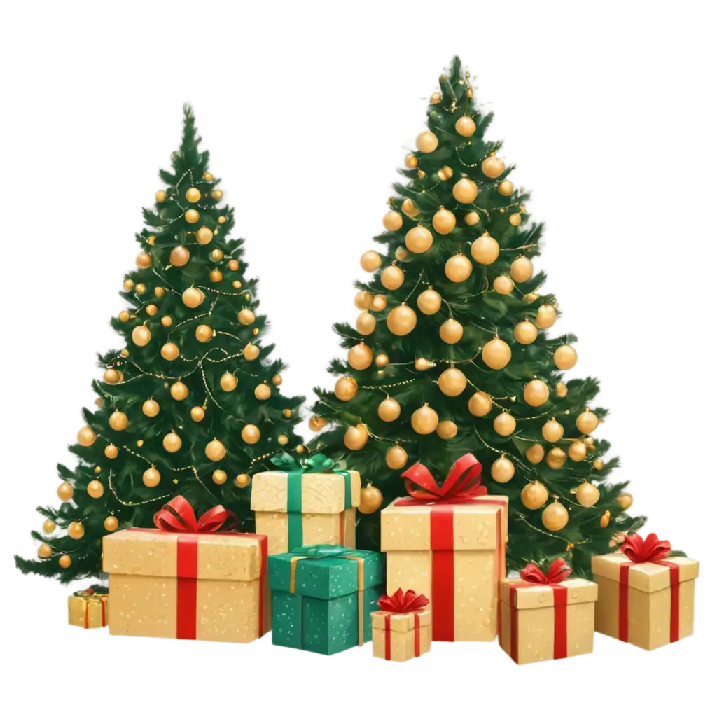 Christmas-Tree-with-Gift-and-Golden-Balls-PNG-HighQuality-Transparent-Image-for-Festive-Design