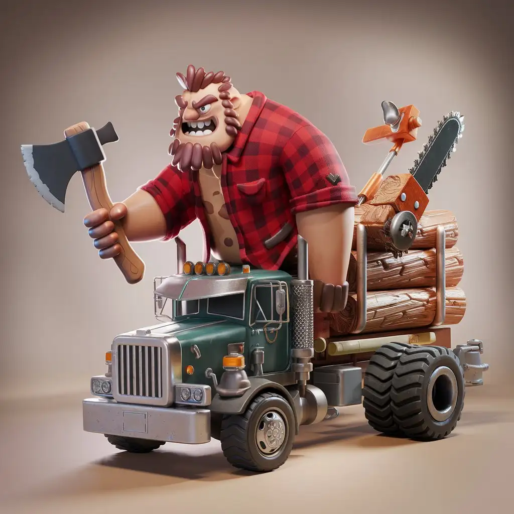 Burly Lumberjack Killer with Axe in Claymation Art Style