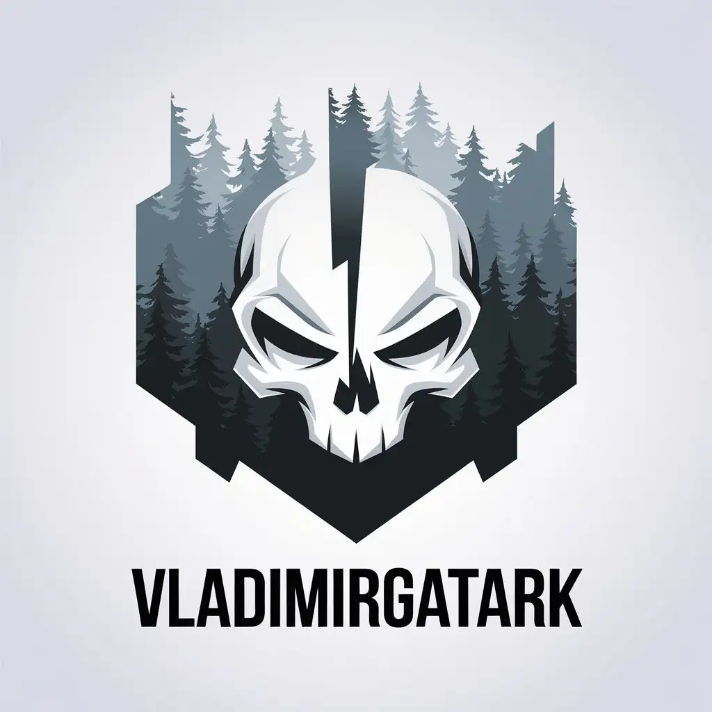 LOGO Design for VLADIMIRGATARK Scary Split Skull in Foggy Forest with Minimalistic Style for Technology Industry