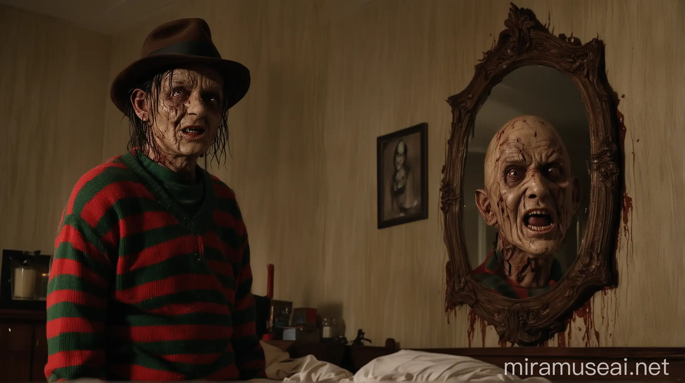 Freddy Krueger in Nightmare Scene with Terrified Woman