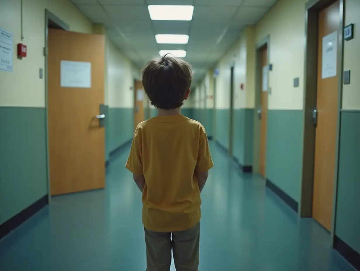 Teenager-Standing-in-a-Corridor-with-Two-Closed-Doors-Feeling-Disheartened