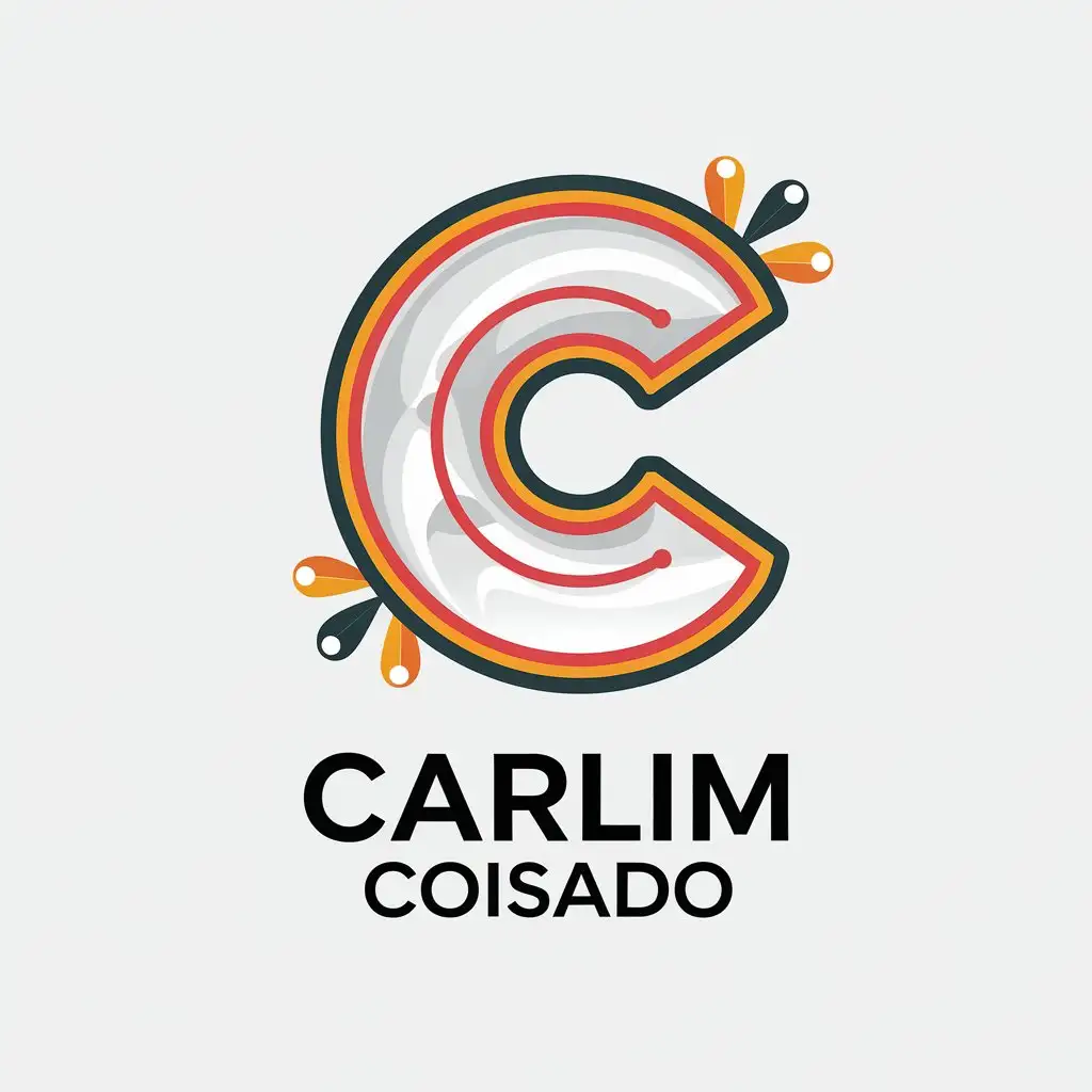 a vector logo design,with the text "Carlim Coisado", main symbol:Create a logo with reference to my social media work, with cheerful colors, and that also has as a reference the name of the logo type, with two letters C,Minimalistic,clear background