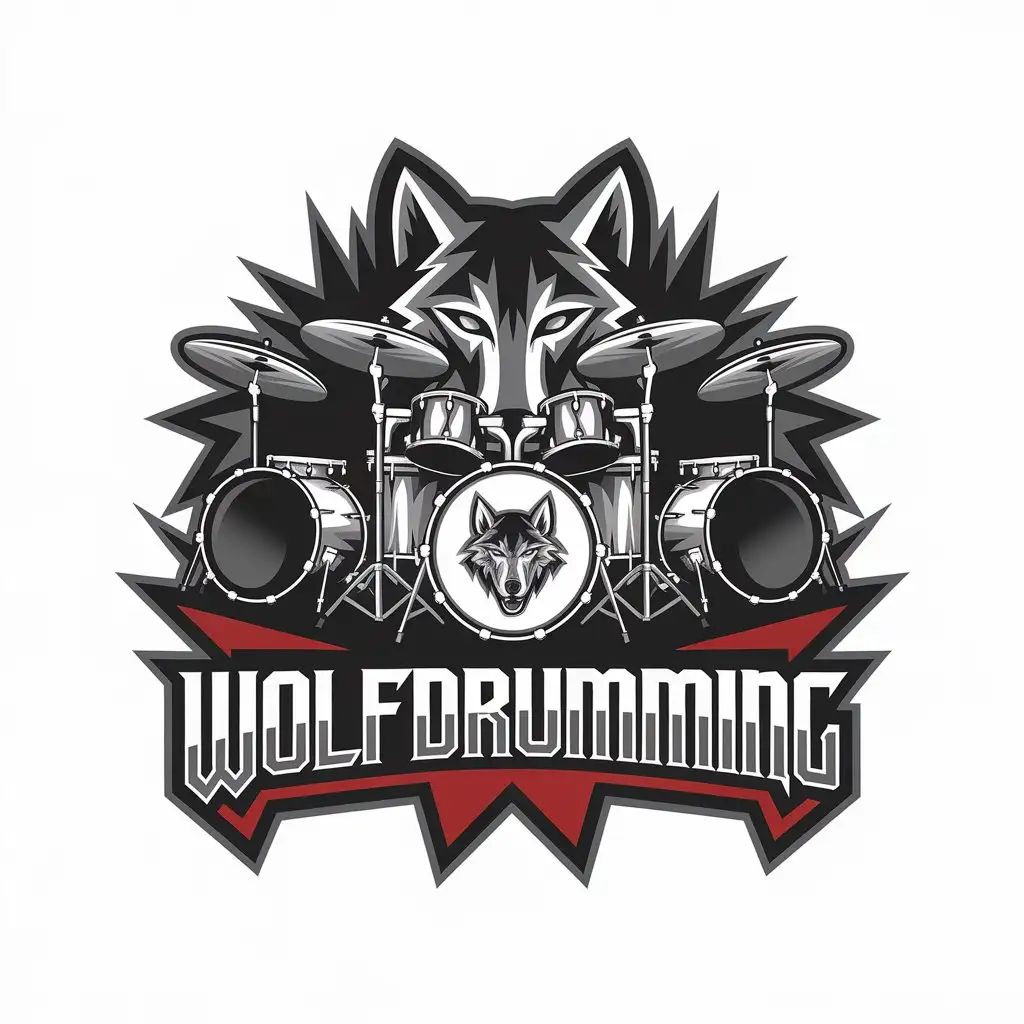 LOGO Design For WolfDrumming Intricate Drum Set Symbol for Entertainment Industry