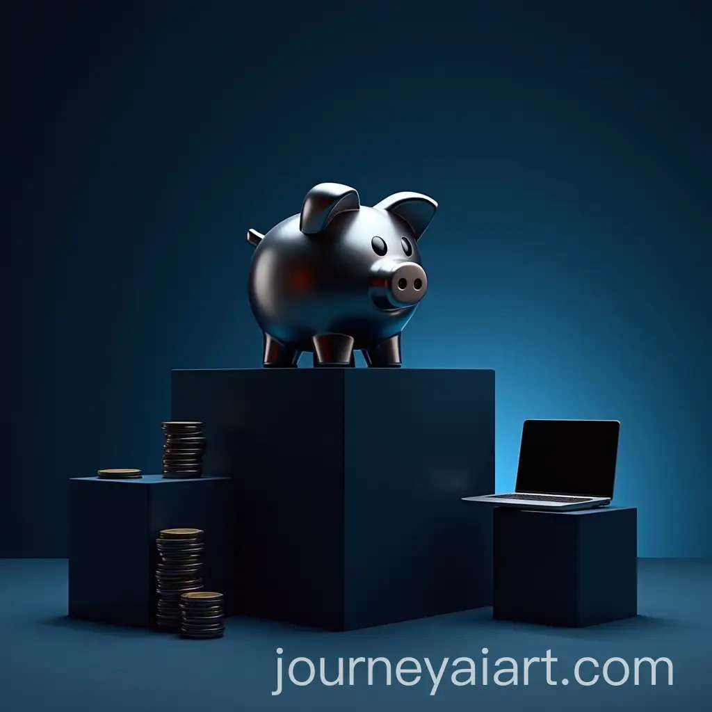 Dark-and-Elegant-Metallic-Piggy-Bank-Scene-with-Coins-and-Laptop
