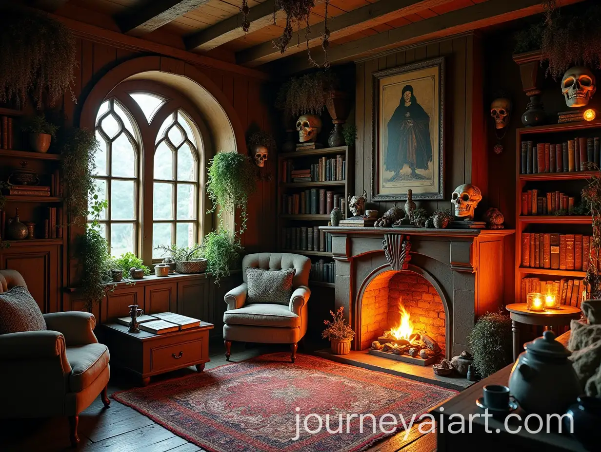 Witchs-Cozy-Wooden-Cabin-with-Potions-Books-and-Steaming-Tea