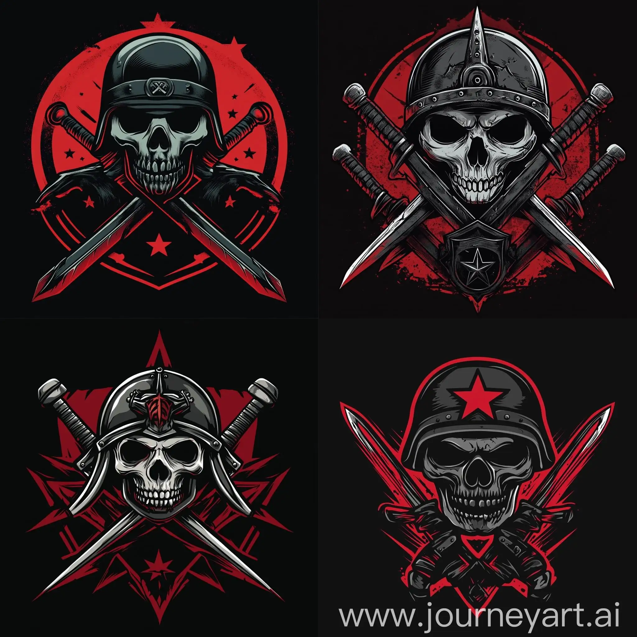 Military-Company-Logo-Design-Skull-in-Helmet-with-Crossed-Swords