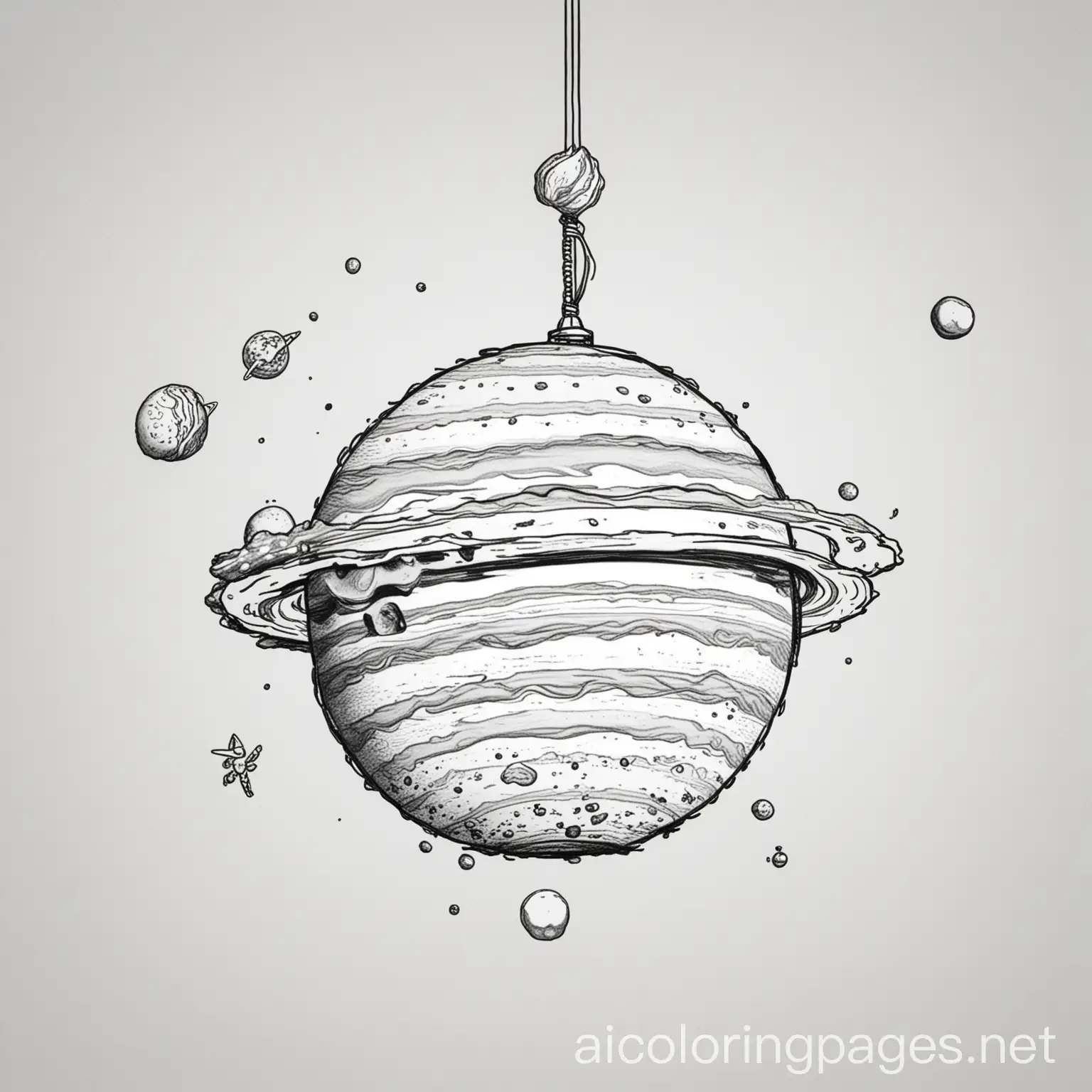 just hanging around with jupiter being silly in space, Coloring Page, black and white, line art, white background, Simplicity, Ample White Space