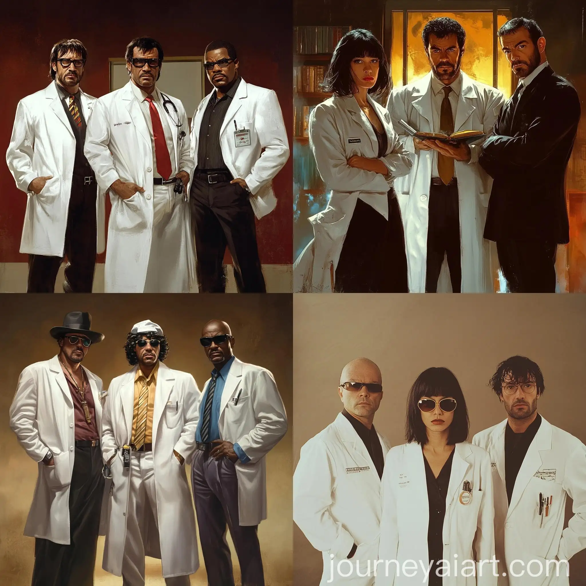 Three-Pulp-Fiction-Characters-Dressed-as-Doctors